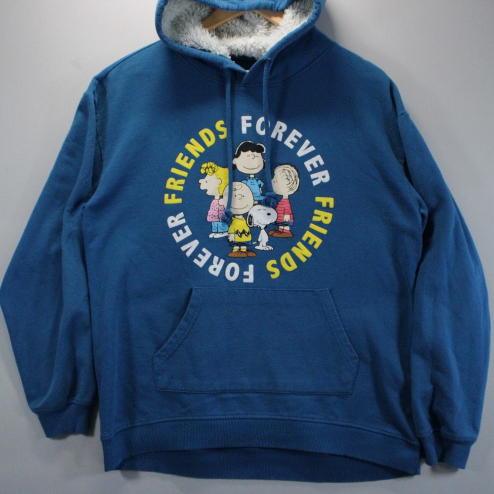 Peanuts Snoopy Charlie Brown Friends Blue Sherpa Lined Hoodie Kids L 11-13